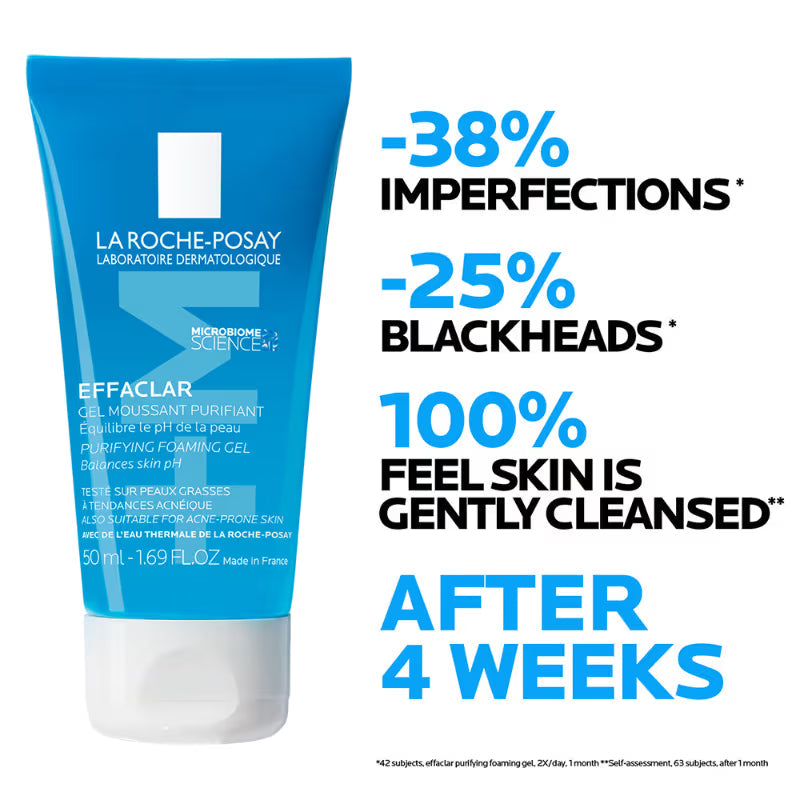 La Roche-Posay Effaclar Purifying Anti-Acne Gel Face wash, Gentle Cleanser for Oily, Acne Prone skin, 50 ml ( Pack of 2 )