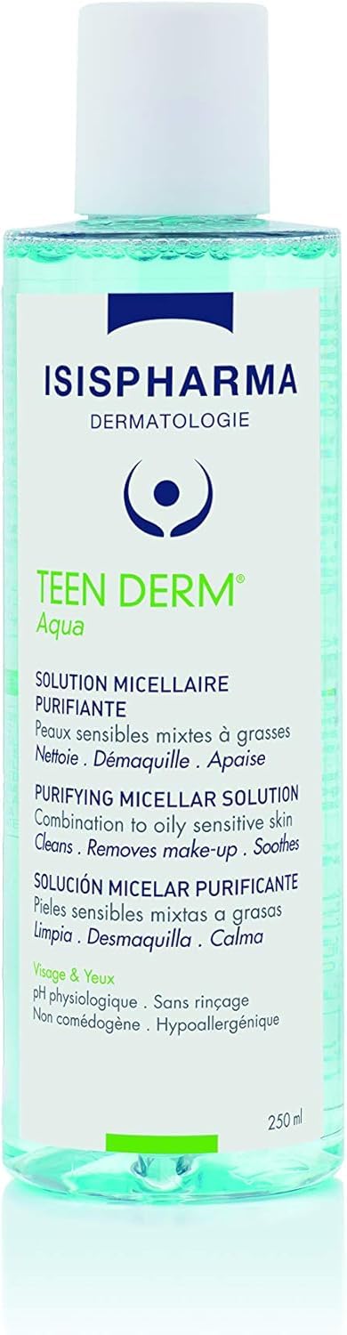 Isispharma Teenderm Aqua Micellar Solution for Anti-Blemish Cleansing for Sensitive Skin, Combination to Oily Skin – With Zinc and Boswellia Extract