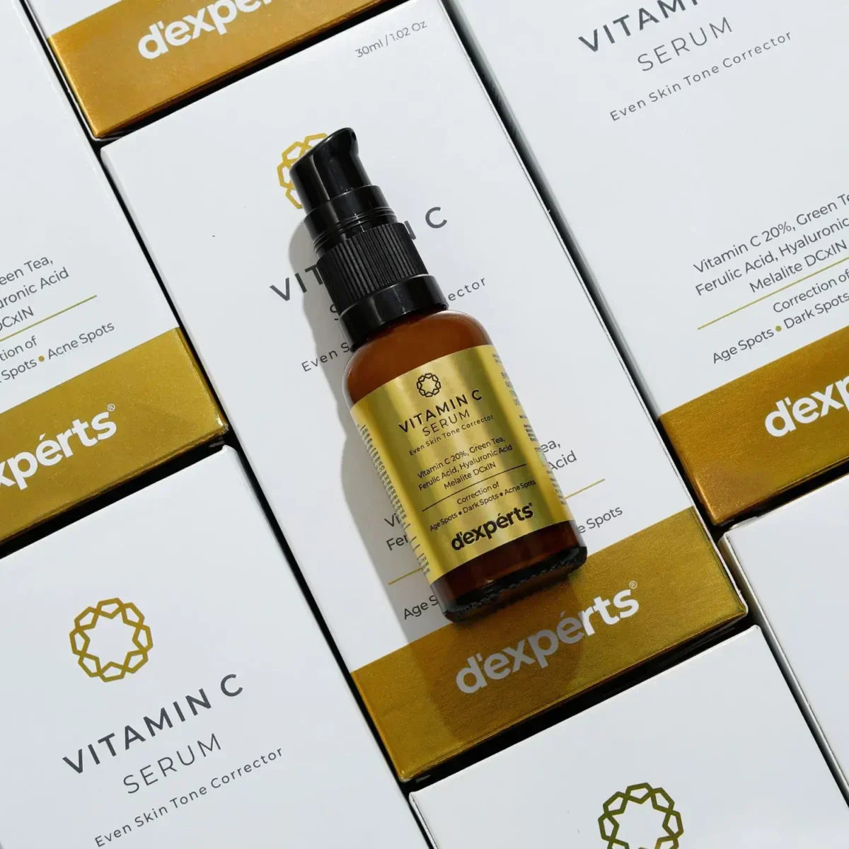 d'experts Vitamin C Serum with Green Tea, Ferulic Acid, Hyaluronic Acid | Correction of Age Spots, Dark Spots & Acne Spots | Reduces Fine Lines & Wrinkles | For All Skin Types 30ml