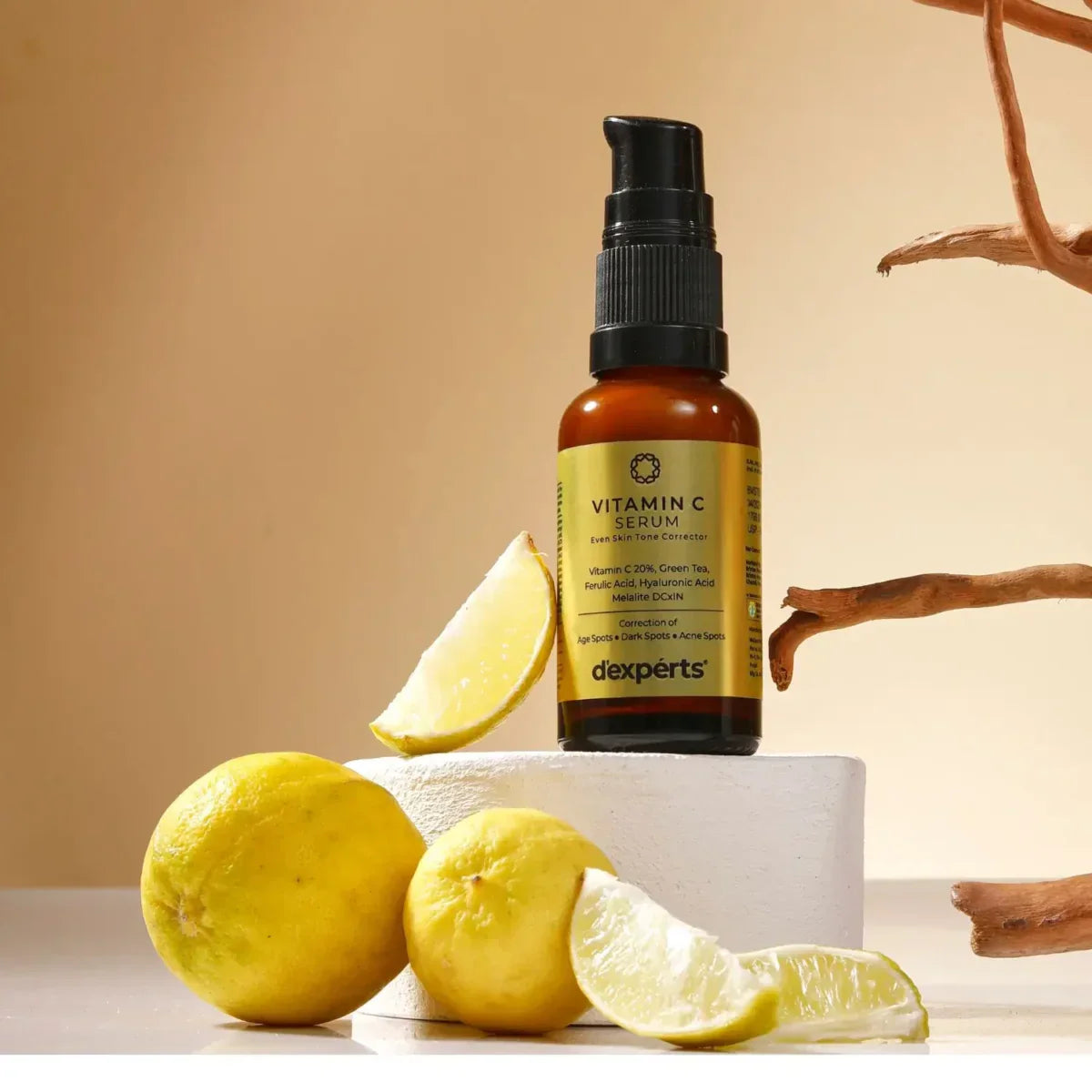 d'experts Vitamin C Serum with Green Tea, Ferulic Acid, Hyaluronic Acid | Correction of Age Spots, Dark Spots & Acne Spots | Reduces Fine Lines & Wrinkles | For All Skin Types 30ml