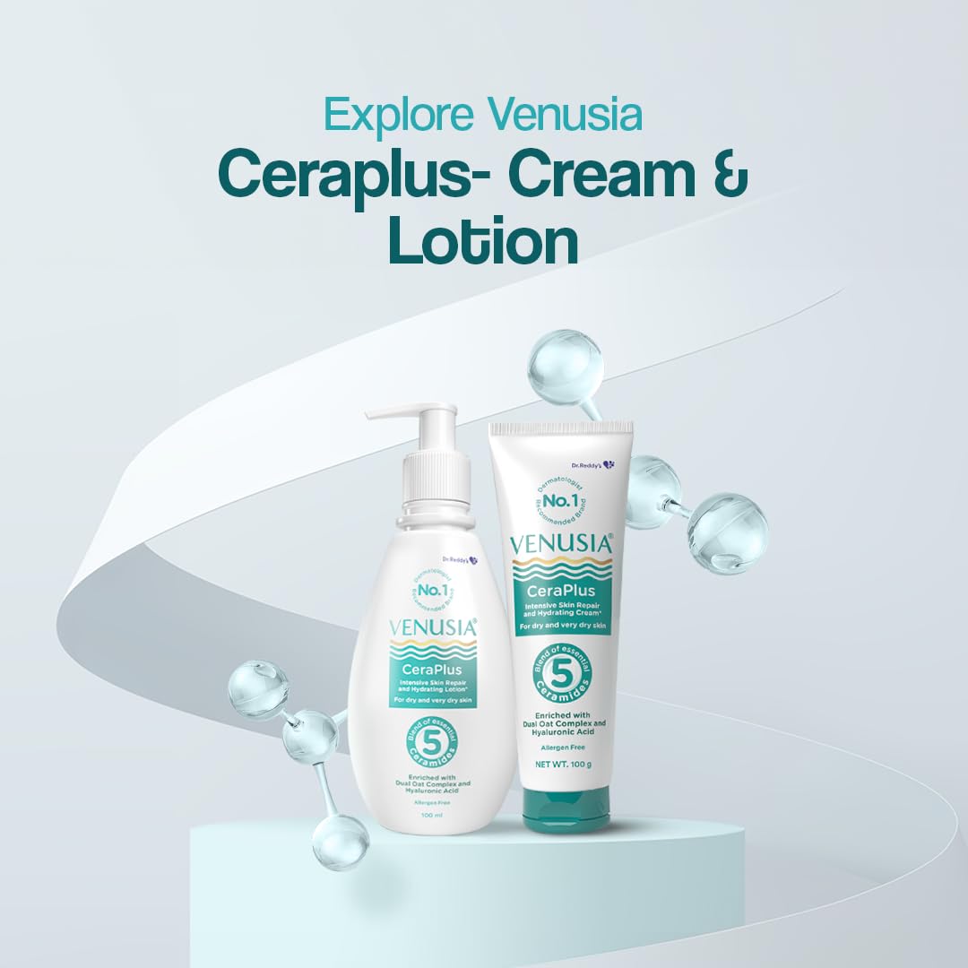 Venusia CeraPlus Moisturizing Lotion For Dry Skin - Formulated With 5 Essential Ceramides, Oat Complex, Hyaluronic Acid : Hypoallergenic and Fragrance-Free
