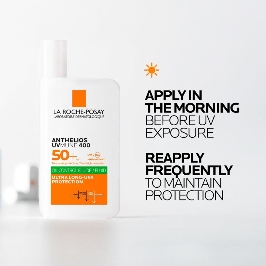 La Roche-Posay Anthelios UVmune 400 Oil Control SPF 50+ Sunscreen Fluid for Oily & Sensitive Skin, High UVA/UVB Protection, Water & Sweat Resistant, 50ml