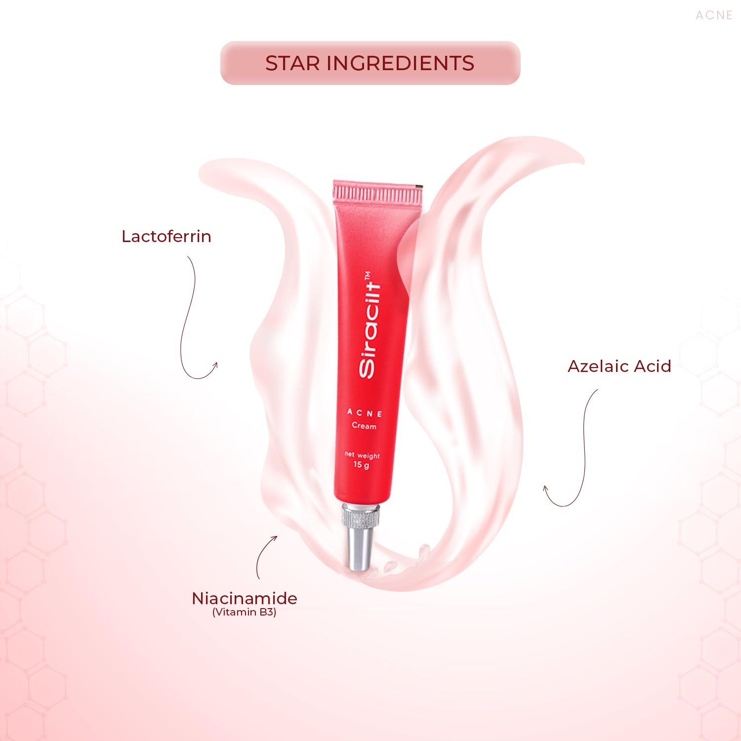 SIRACILT ACNE Cream with Azelaic Acid and Niacinamide, Anti-bacterial action, Reduces sebum levels & clogged pores, Gentle exfoliation of dead skin cells, Paraben & Sulphate Free - 15gm