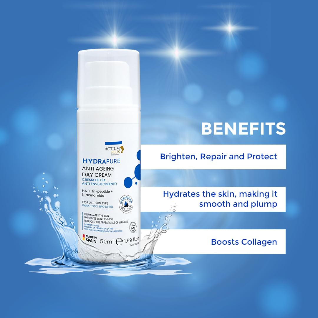 Actium Plus Hydrapure Anti Aging Day Creme | with Peptides & Niacinamide | Hydrating Face Moisturizer | for All Skin Types | 50 ml