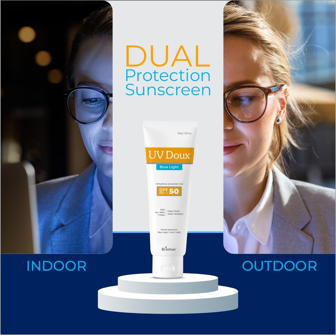 UV Doux Blue Light Tinted Sunscreen Gel SPF 50 PA+++ Broad Spectrum | UVA/UVB Protection | Matte Finish with Sweat & Water Resistant For Men & Women | Dermatologist Approved, 50gm