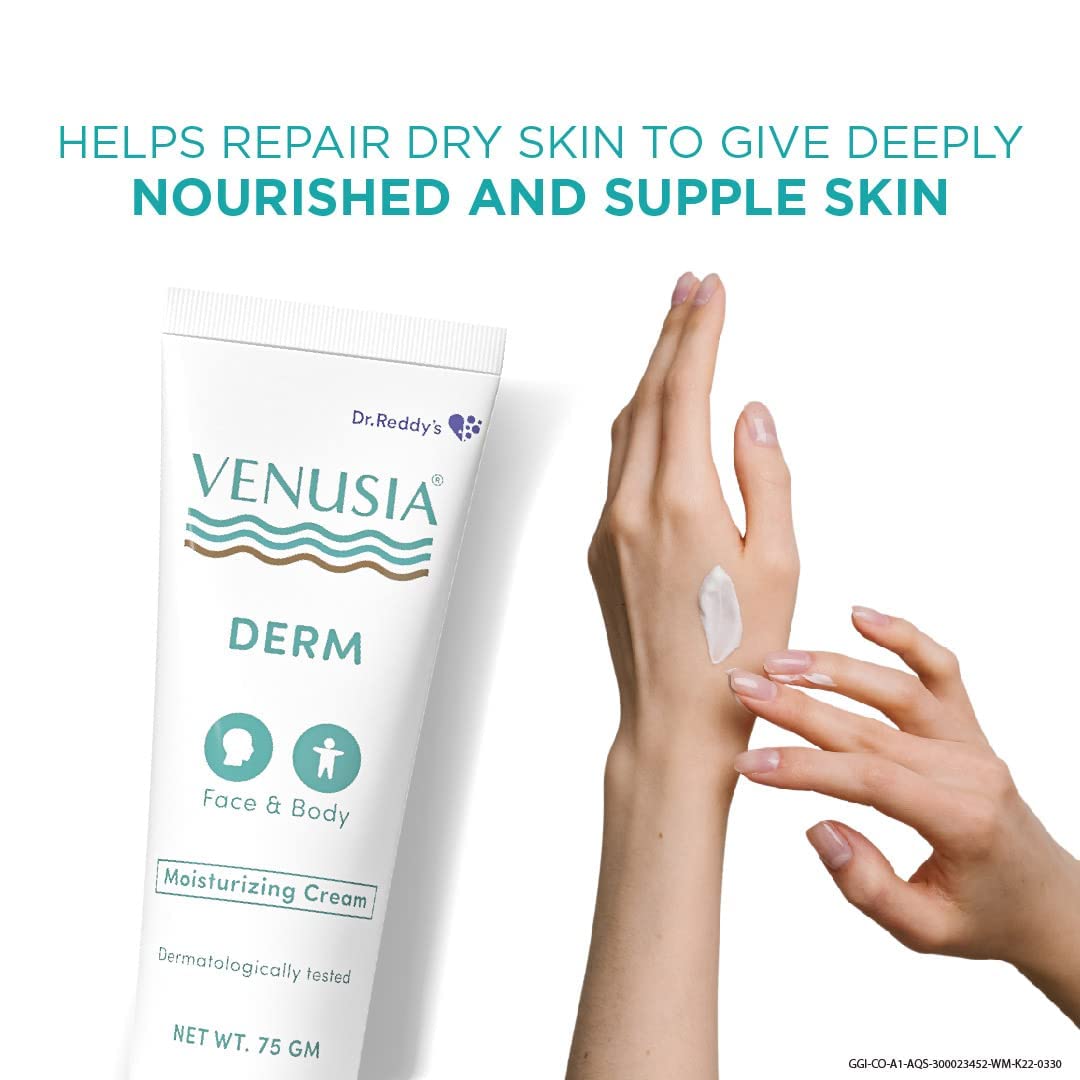 Venusia Derm Moisturizing Cream | Enriched with 4 natural butters, 4D Hyaluronic Acid & Polyglutamic Acid | Clinically Proven to hydrate & soften dry-skin conditions | For Face & Body |No.1 Dermatologist Recommended Brand | 75 g ( Pack of 3 )