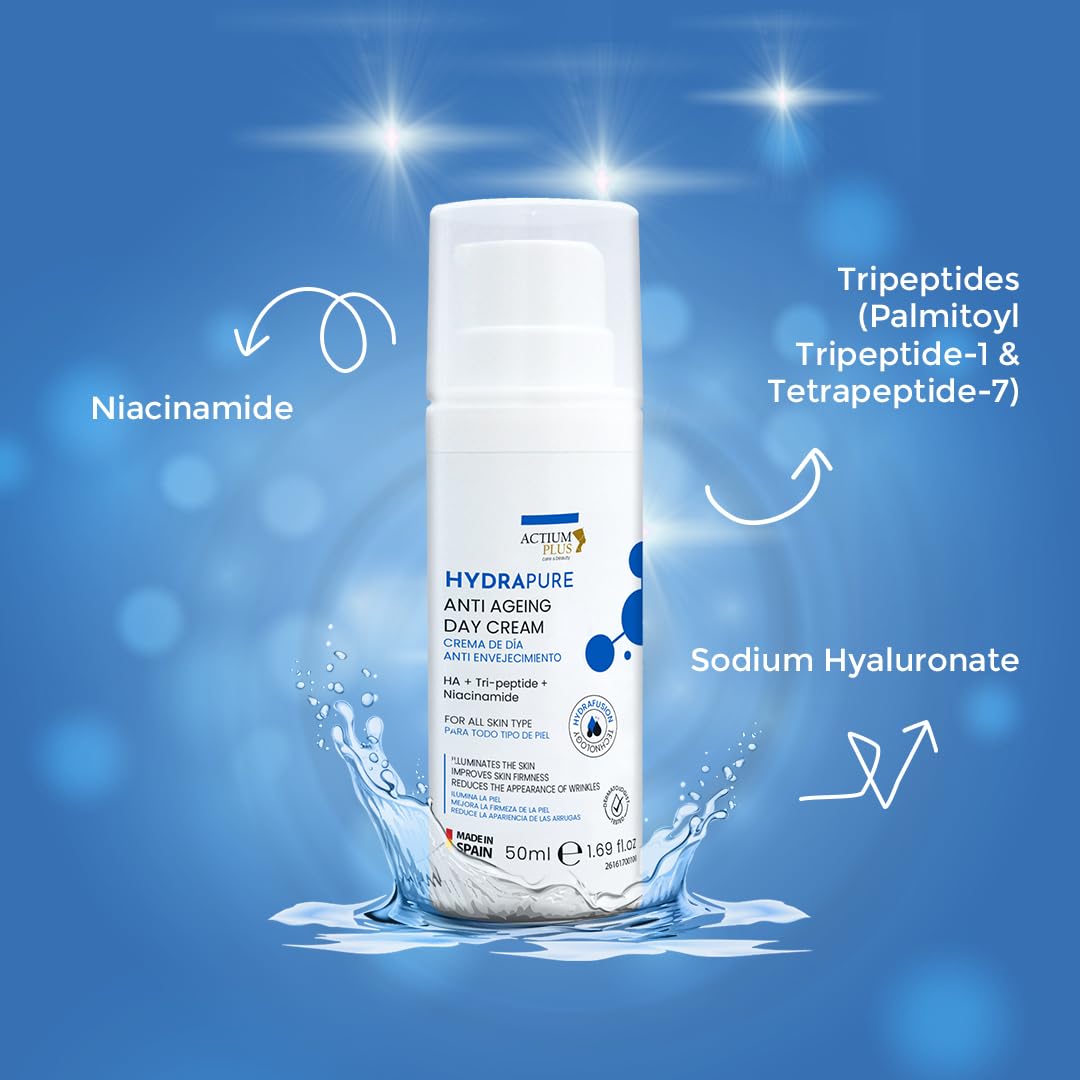 Actium Plus Hydrapure Anti Aging Day Creme | with Peptides & Niacinamide | Hydrating Face Moisturizer | for All Skin Types | 50 ml