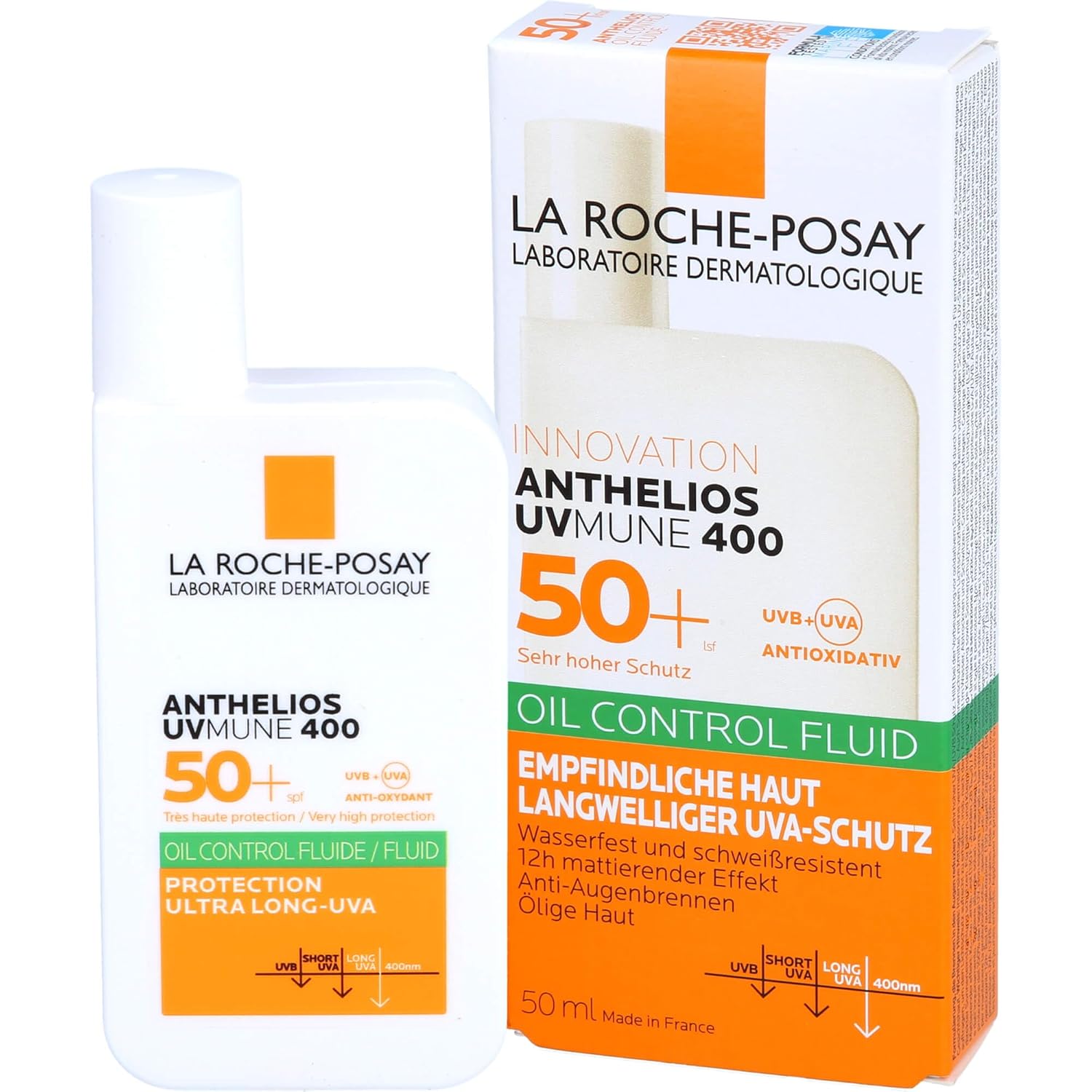 La Roche-Posay Anthelios UVmune 400 Oil Control SPF 50+ Sunscreen Fluid for Oily & Sensitive Skin, High UVA/UVB Protection, Water & Sweat Resistant, 50ml