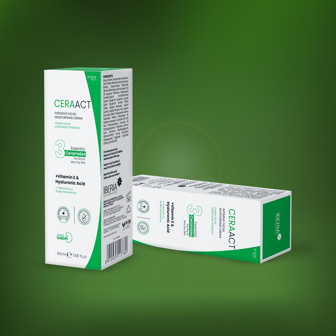 Ceraact Intensive Facial Moisturizing Cream| for Dry to Very Dry Skin with 3 Essential Ceramides, Vitamin E & Hyaluronic Acid | Hydration & Barrier Support | 50ml