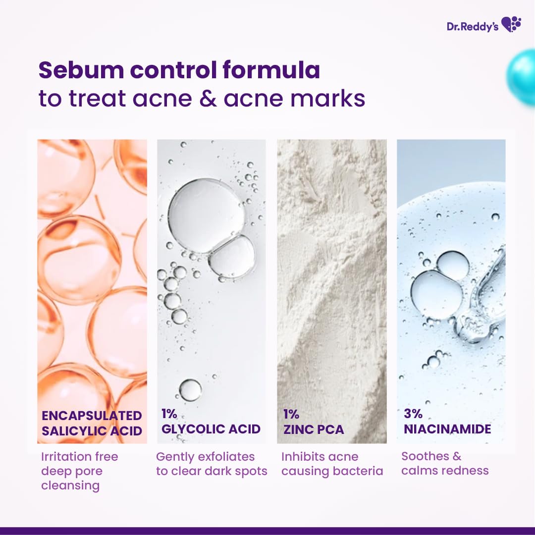 Venusia Acne Facewash | Sebum Control & Hydrating Formula | Clears Acne-marks | Enriched with encapsulated Salicylic Acid, Glycolic Acid, Ceramide - Oat - HA Complex | Oily & Acne-Prone Skin | 75g ( Pack of 2 )