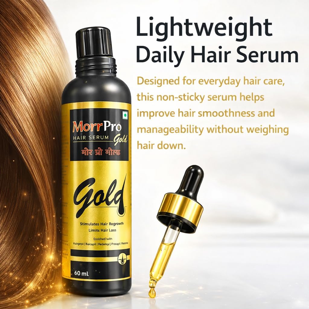 Morr- Pro Gold Hair Serum | Enriched With Hairgenyl, Baicapil, Redensyl, Procapil & Kerarice | Designed To Strengthen Hair Roots, Reduce Hair Fall, and promote Healthy Hair | Suitable For All Hair Types -(60ml)