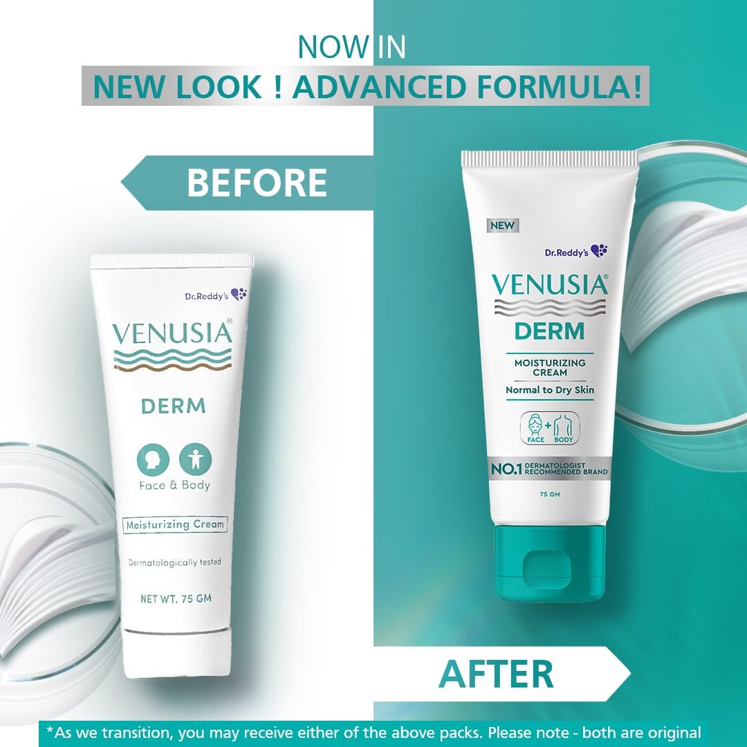 Venusia Derm Moisturizing Cream | Enriched with 4 natural butters, 4D Hyaluronic Acid & Polyglutamic Acid | Clinically Proven to hydrate & soften dry-skin conditions | For Face & Body |No.1 Dermatologist Recommended Brand | 75 g ( Pack of 3 )