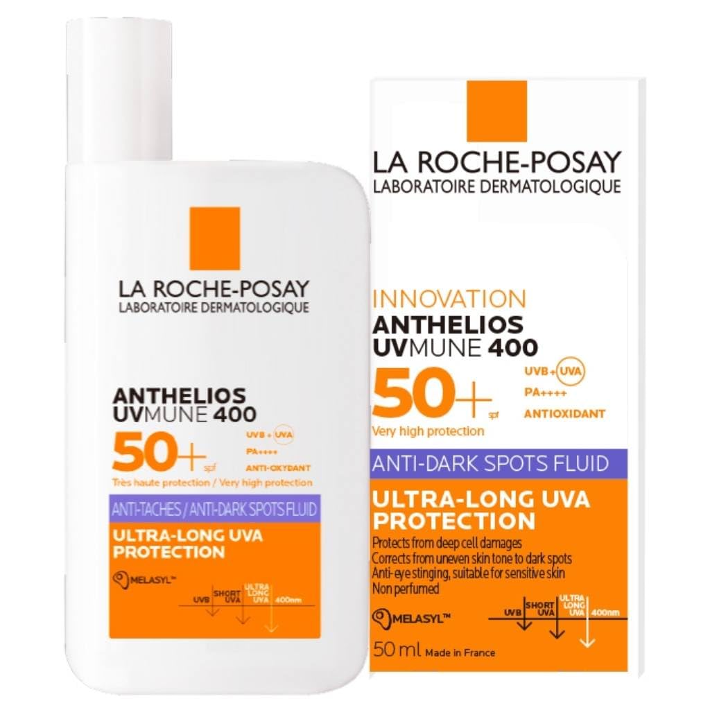 La Roche-Posay Anthelios Sunscreen UVMune Anti-Dark Spot Fluid SPF50 PA++++ Broad Spectrum| Anti-pigmentation Even Tone Sun Protection for Face with Melasyl, 50 ml