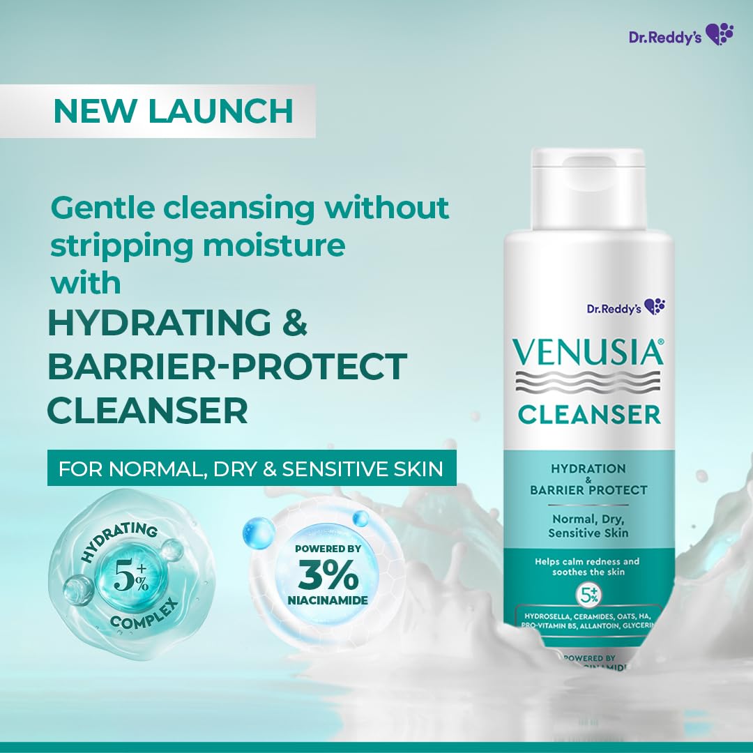 Venusia Hydrating & Barrier Protect Cleanser | With Ceramides, Hyaluronic Acid, Niacinamide, Pro-Vitamin B5 | For Normal, Dry, and Sensitive Skin | 125 ml | From the House of No.1 Dermatologist Recommended Moisturiser ( Pack of 2 )
