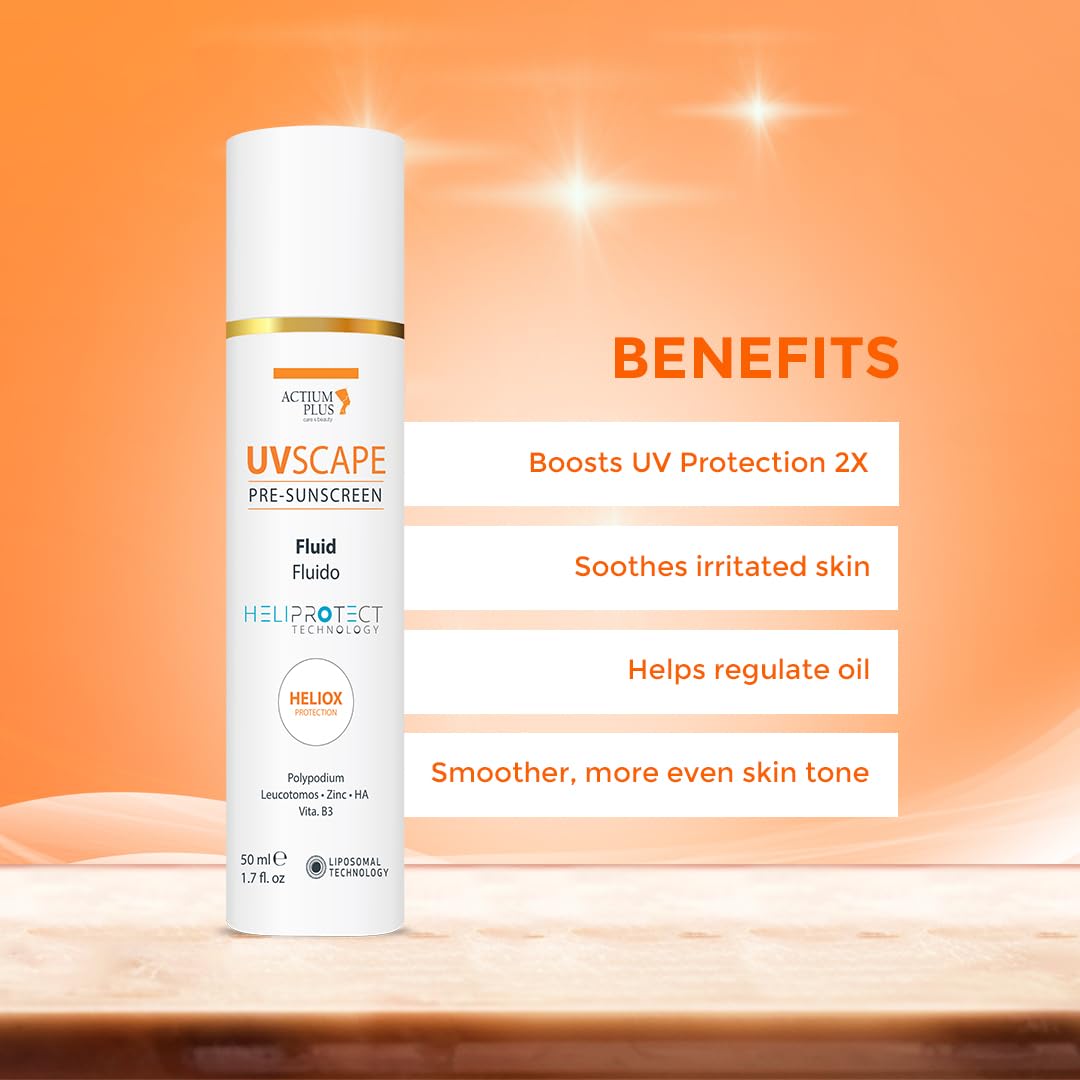 UVSCAPE Pre-Sunscreen Fluid |Hydrating Face Primer with Polypodium Leucotomos, Hyaluronic Acid, Niacinamide, Vitamin C & Zinc PCA, Blue Light Defense | for All Skin Types | 50 ml