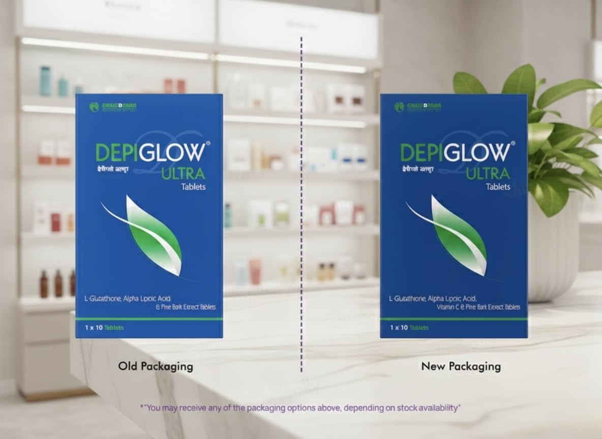 Depiglow Ultra Tablets Advanced Skin Brightening & Pigmentation Support with Glutathione, Vitamin C, and Antioxidants – 10 Tabs Strip