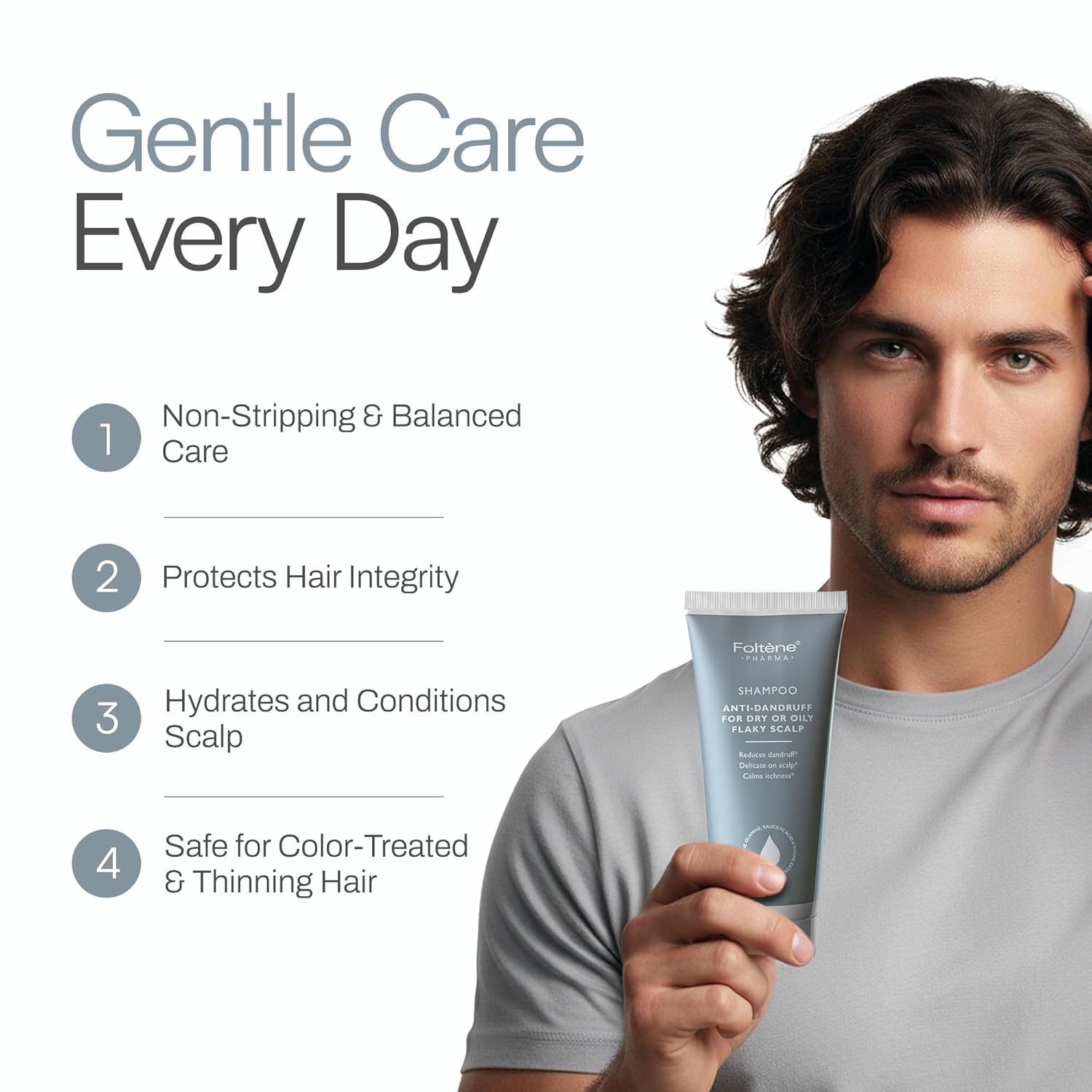 Foltene Anti Dandruff Shampoo for Men & Women – Dry Scalp Shampoo 200 ml for Itchy & Oily Scalp – Dandruff Treatment with Piroctone Olamine & Salicylic Acid