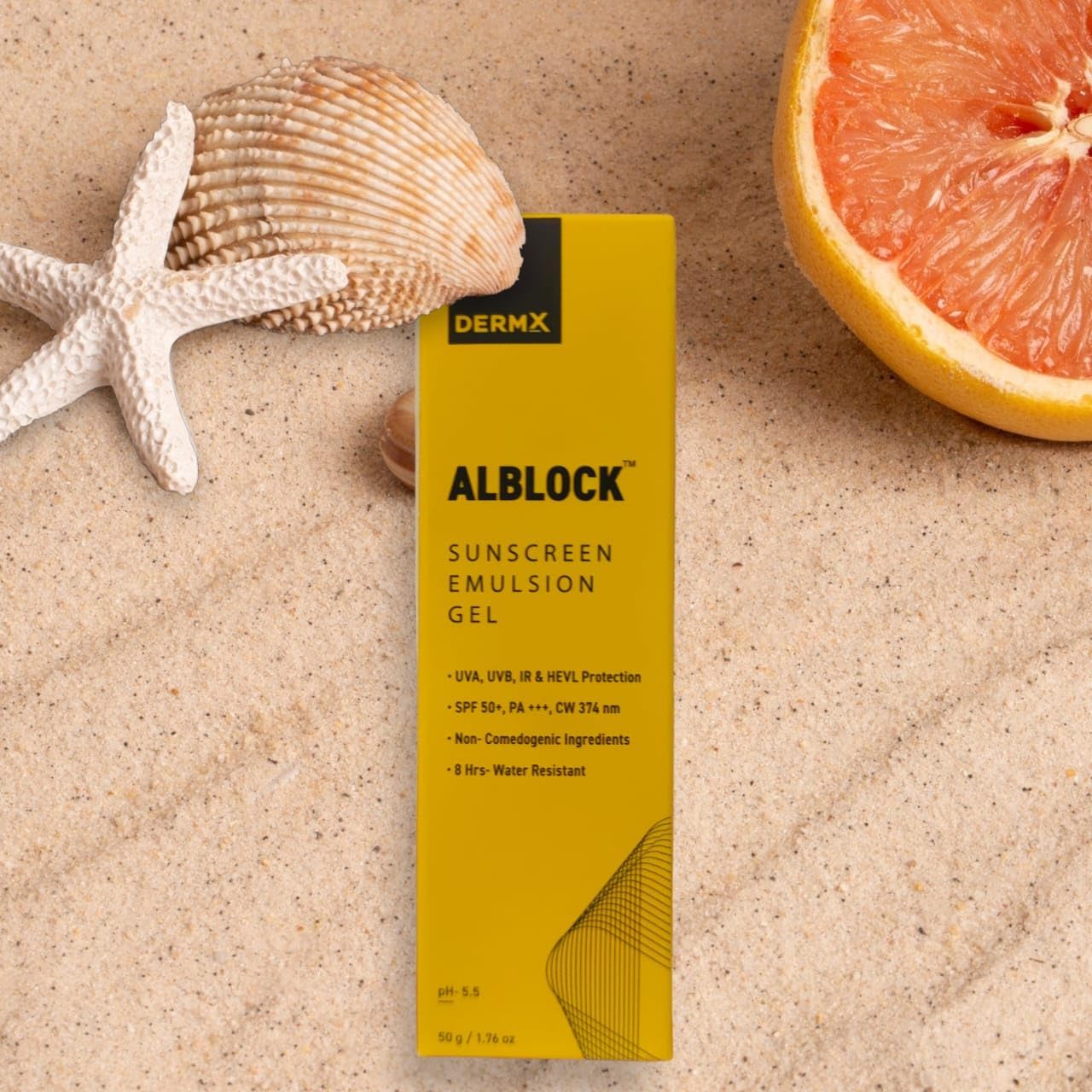 Alblock Sunscreen Emulsion Gel SPF 50 PA+++ | Broad Spectrum UVA, UVB & HEVL Protection | Lightweight, Non-Comedogenic | 8 Hours Water Resistant | pH 5.5 | 50g