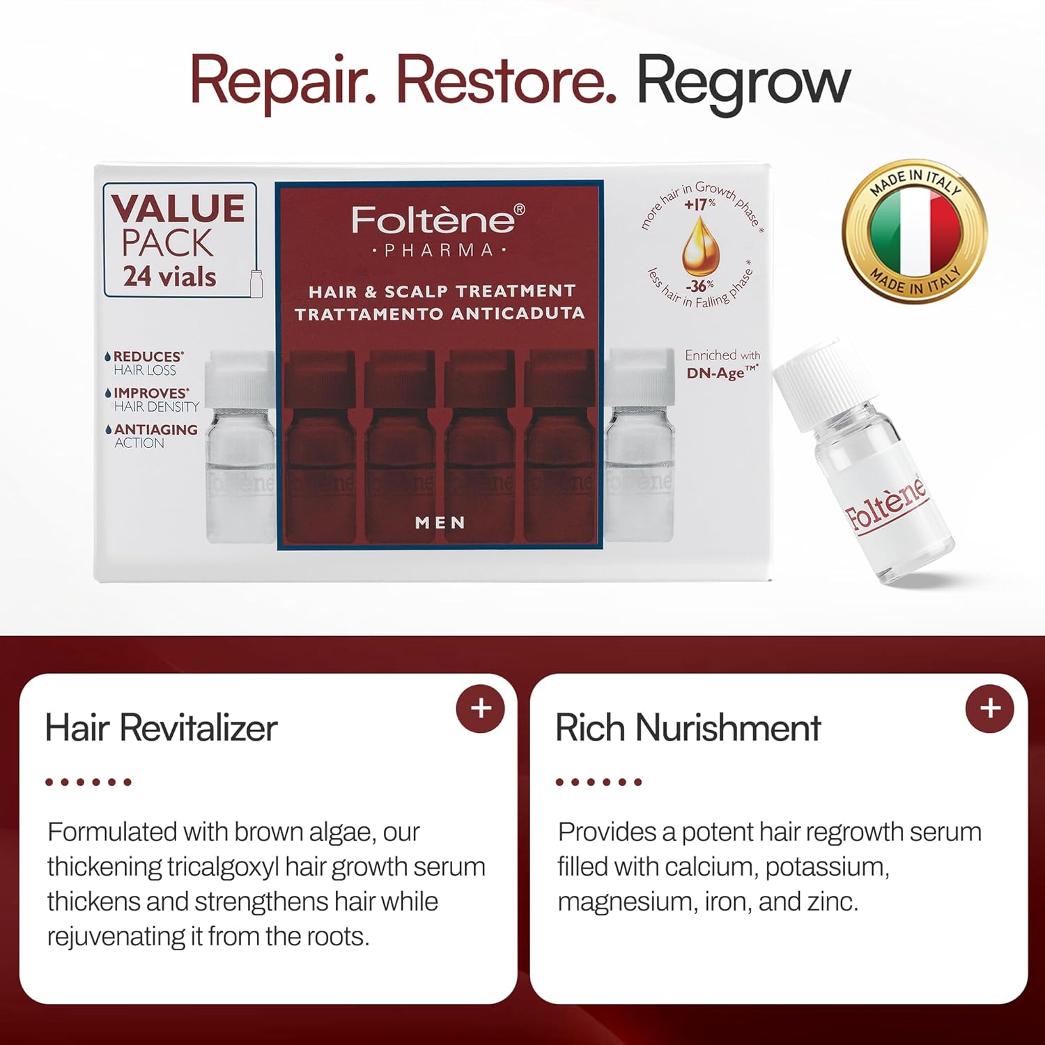 Foltene Hair & Scalp Treatment for Men Anti Hair Loss Formula with Tricalgoxyl & Essential Nutrients Strengthens Roots, Reduces Hair Fall, Promotes Thicker Hair