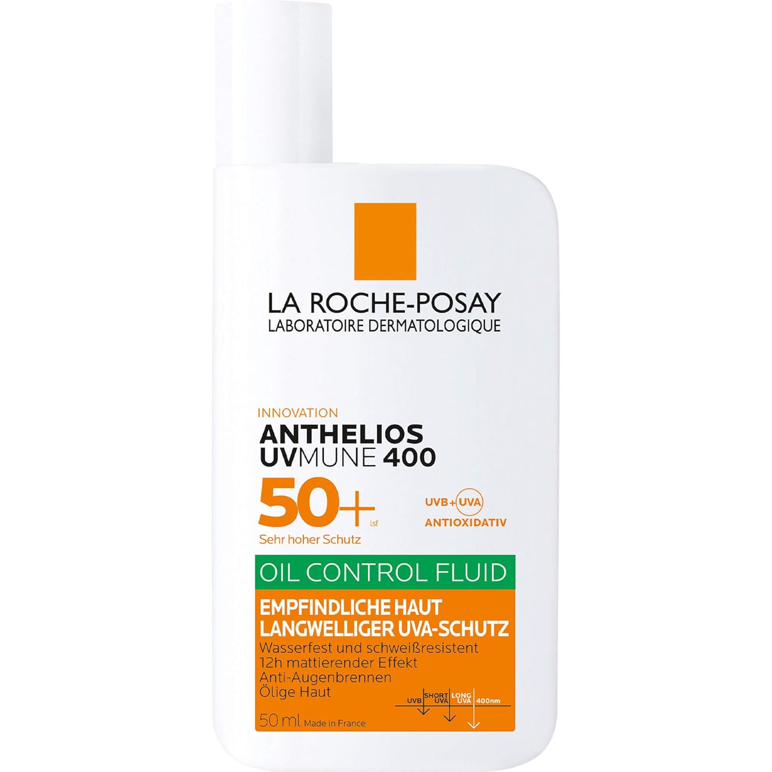 La Roche-Posay Anthelios UVmune 400 Oil Control SPF 50+ Sunscreen Fluid for Oily & Sensitive Skin, High UVA/UVB Protection, Water & Sweat Resistant, 50ml