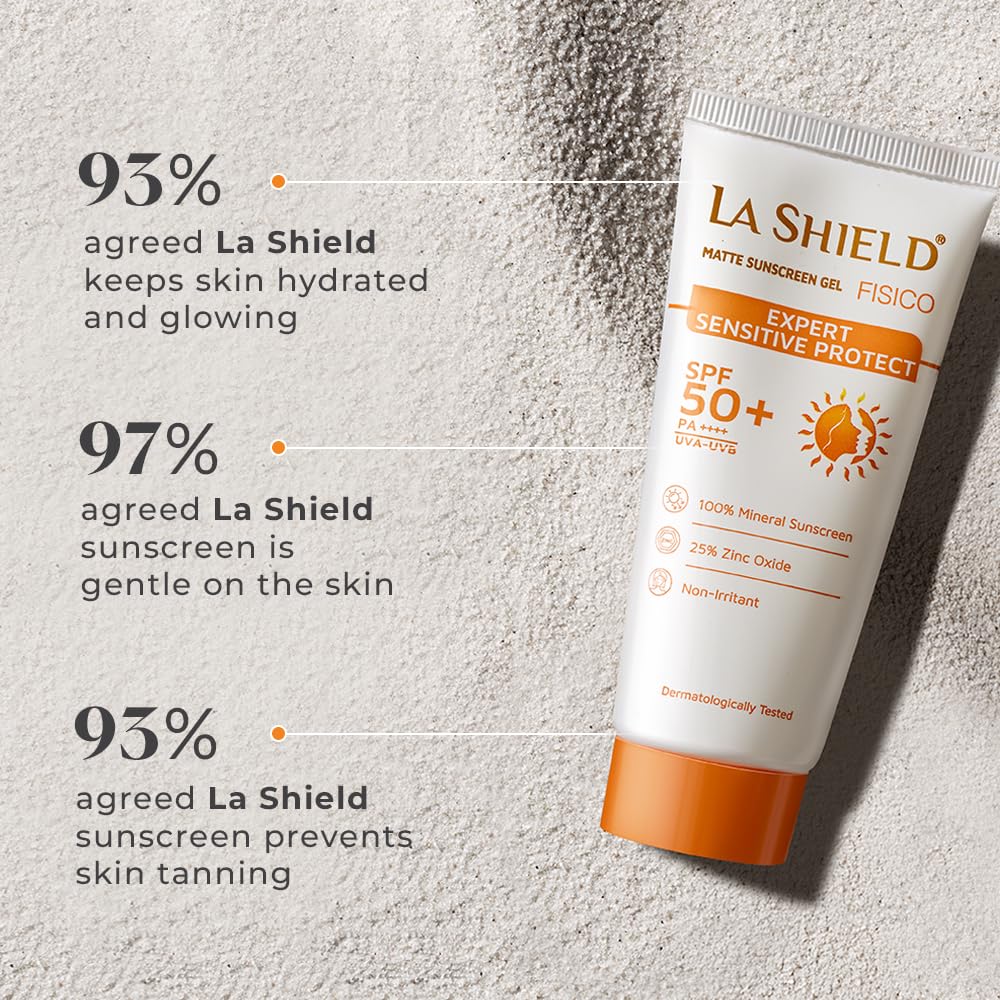 La Shield Fisico SPF 50+ & PA+++ Mineral Based Sunscreen Gel | Lightweight | Transparent | Water Resistant, 50 Grams