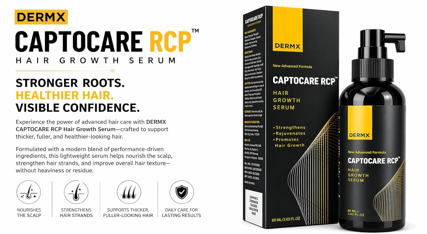 Captocare RCP Hair Growth Serum | With 3% Redensyl, 5% Capixyl, 3% Procapil & 5% Saw Palmetto | Strengthens, Promotes Hair Growth & Stimulates Hair Follicles | For All Hair Types | (60ml)