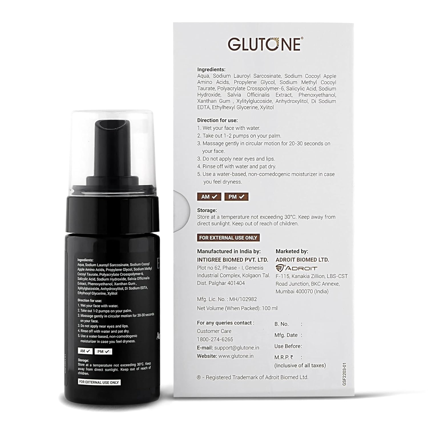 Glutone 2% Salicylic Acid Foaming Face wash for pimple-prone, oily & dull skin | Sebum & Acne control | Gently Exfoliating & Purifying | With Sage Extract |Sulphate Free |100 ml