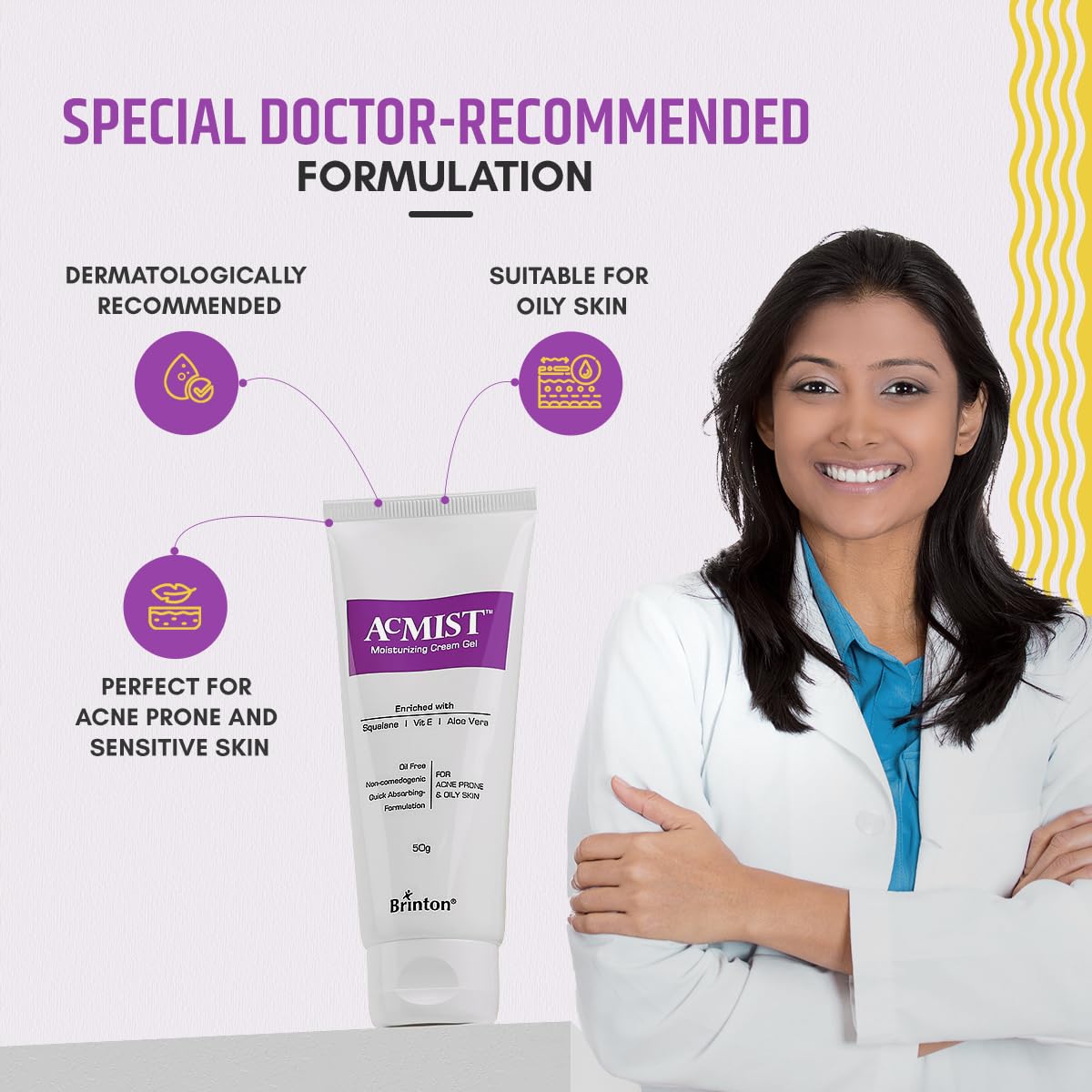 AcMist Face Moisturizing Cream Gel for Acne Prone & Oily Skin | Enriched with Vitamin E, Aloe Vera & Squalane | Oil-free, Non Comedogenic & Quick Absorbing Formulation | For All Skin Types