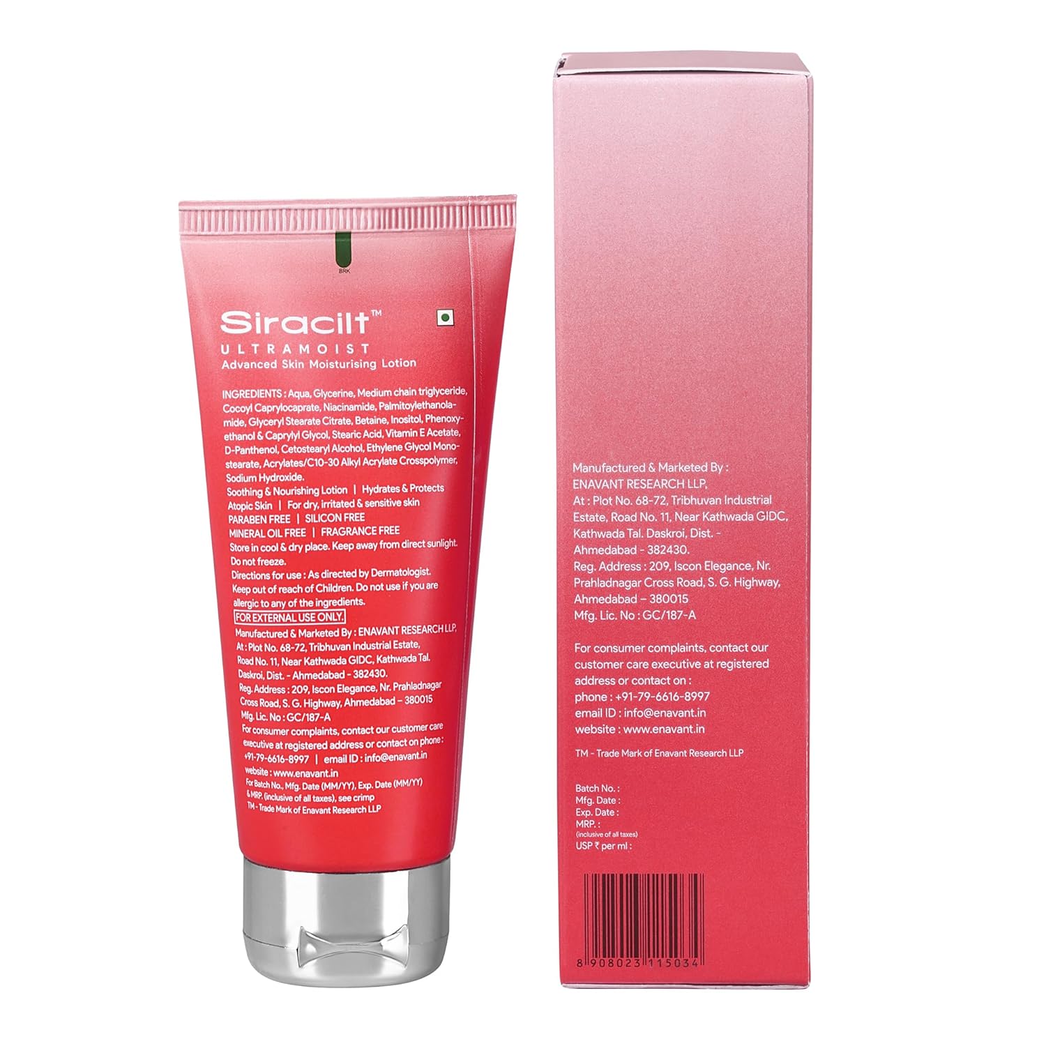 SIRACILT-ULTRAMOIST Lotion Advanced Skin Moisturiser with PEA and Niacinamide (Vitamin B3), Reduces redness, Scaling & Itching, Non-Greasy, Paraben & Sulphate Free, 100ml