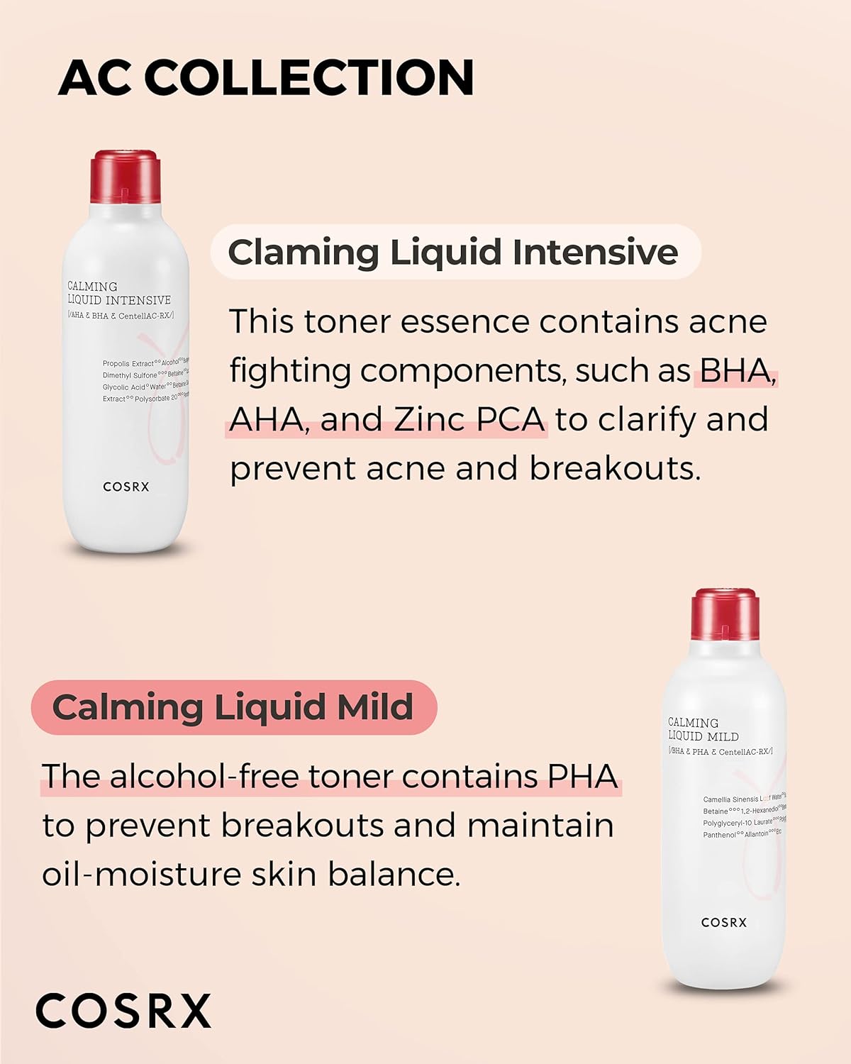 AC Collection Acne Calming Liquid Intensive, 4.22 fl.oz / 125ml | AHA BHA Toner for Acne Prone Skin | Gentle Exfoliating Toner for Clear Skin | Free from Animal Testing and Parabens