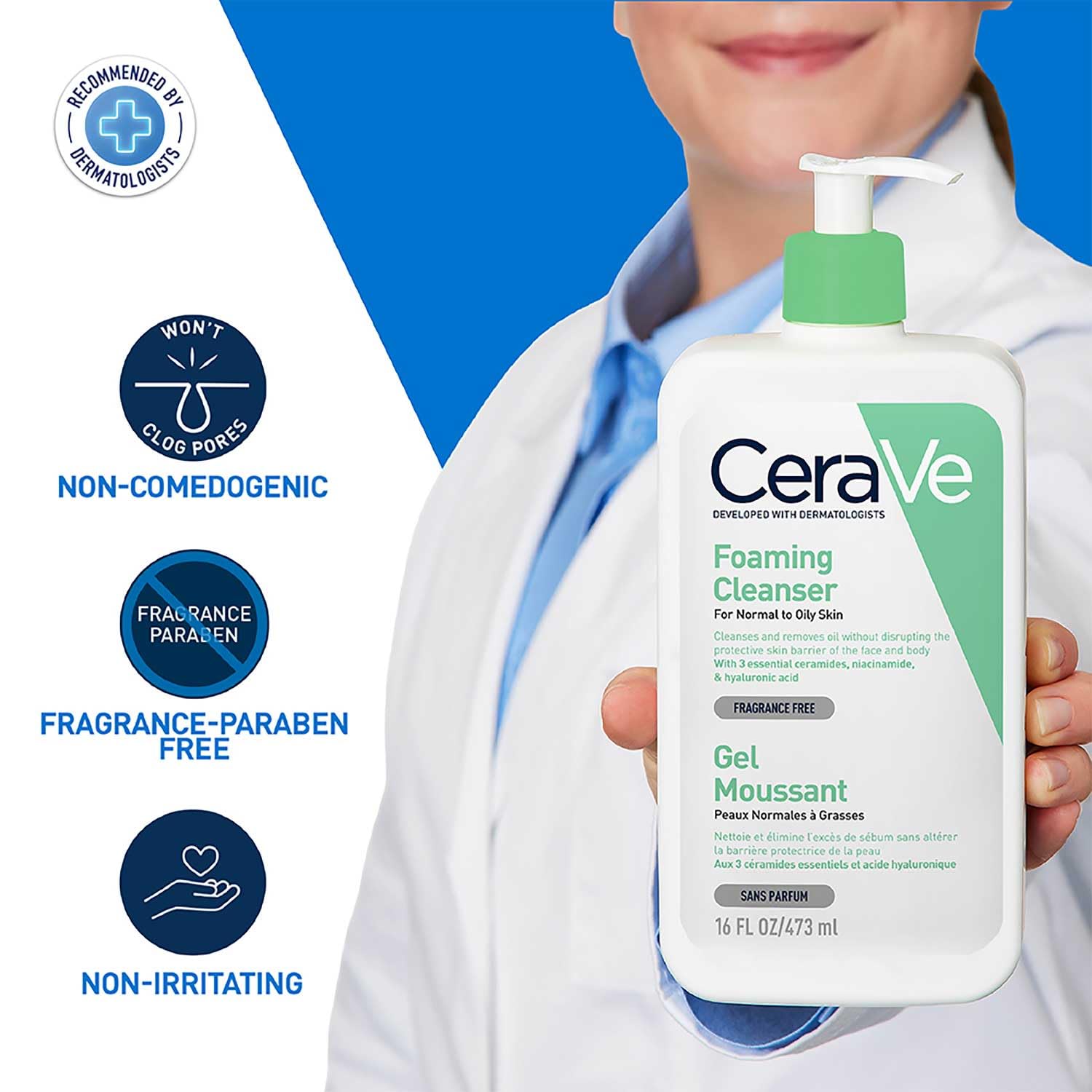 CeraVe Foaming Cleanser For Normal To Oily Skin - Dermatologist-Developed Facewash | Non-Comedogenic And Fragrance-Free Cleansers For Acne-Prone Skin
