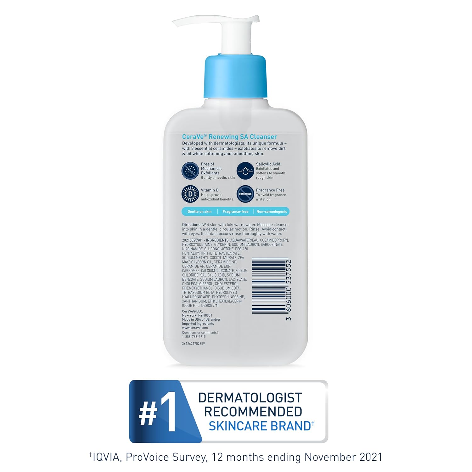 CeraVe SA Smoothing Cleanser For Dry, Rough & Bumpy Skin, contains Salicylic Acid, Ceramides & Hyaluronic acid|Dermatologist Recommended Face wash (236ml)