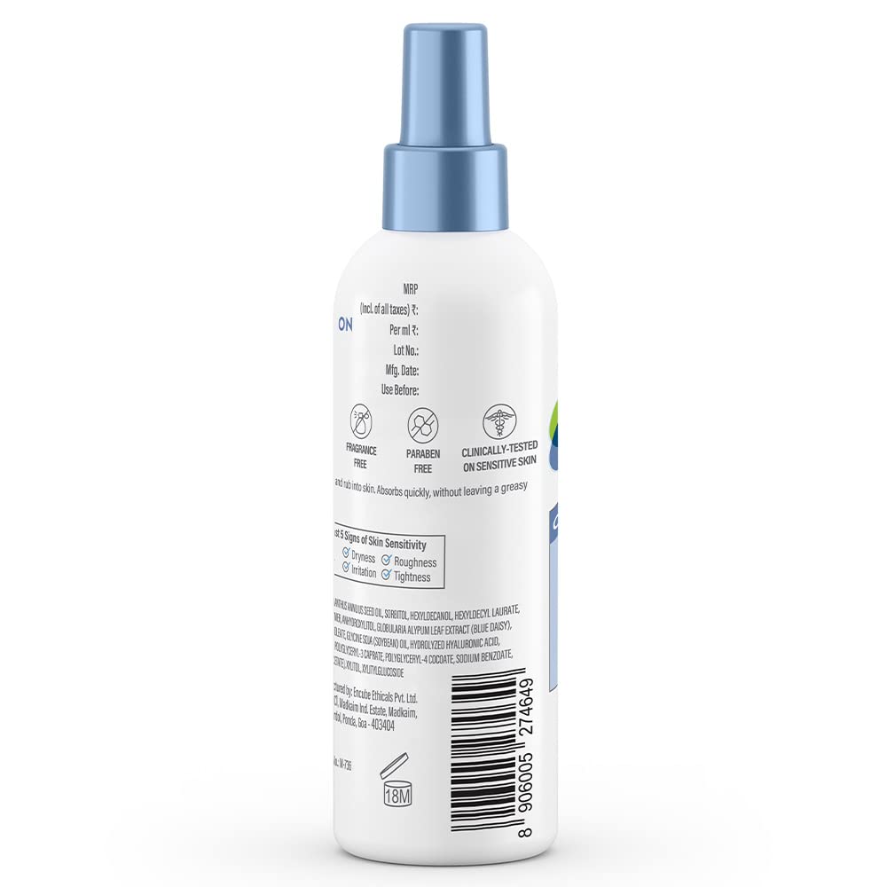 Cetaphil Optimal Hydration Body Spray Moisturizer, 207ml | Lightweight moisturizer & non-greasy | Hyaluronic Acid, Sunflower Oil, Blue Daisy extract
