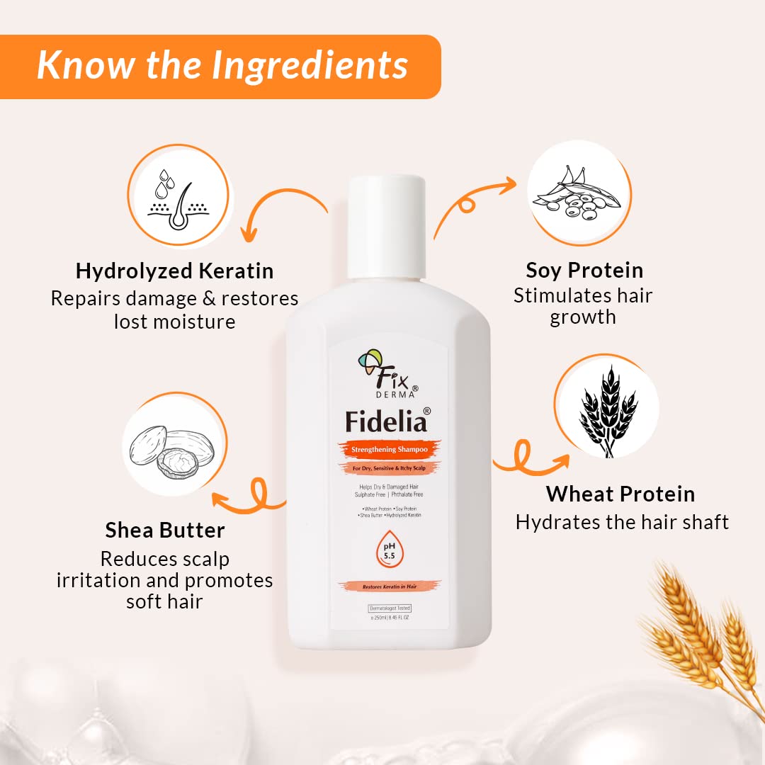 Fidelia Strengthening Shampoo, 250 ml | Keratin Shampoo for Dry, Damaged & Chemically Treated Hair