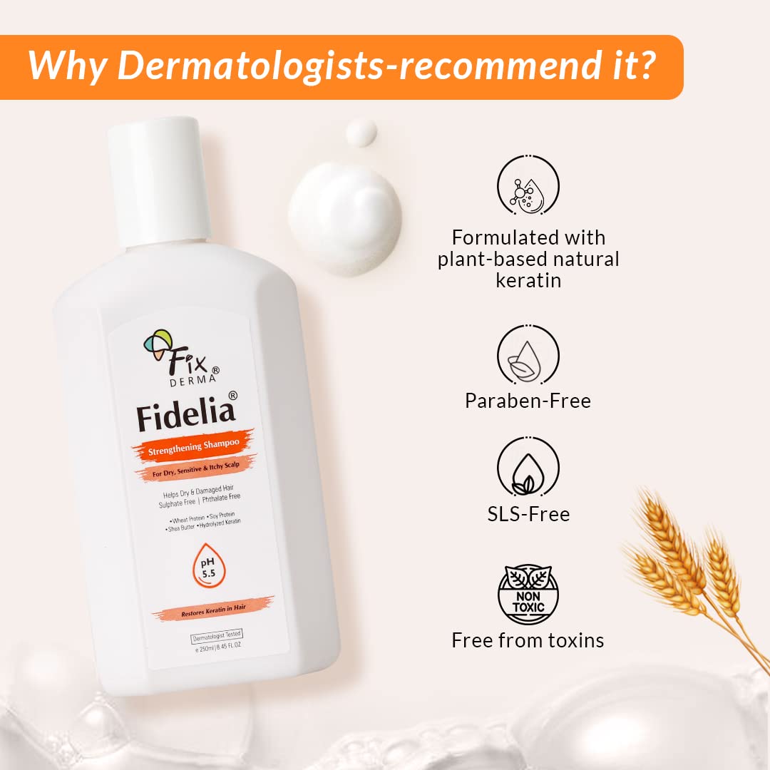Fidelia Strengthening Shampoo, 250 ml | Keratin Shampoo for Dry, Damaged & Chemically Treated Hair