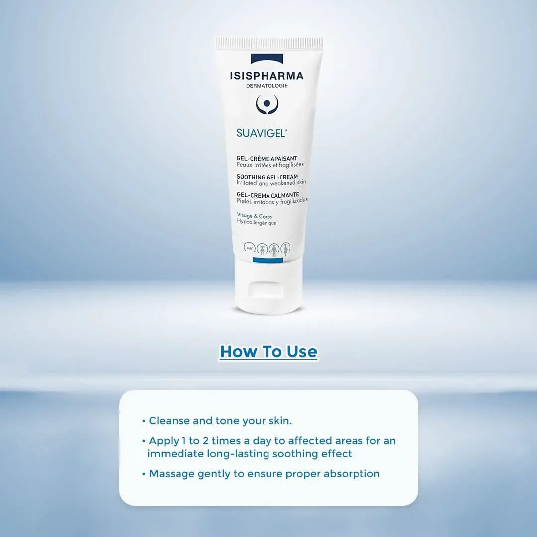 Isispharma Suavigel Soothing Gel Cream | Soothing & Repairing Moisturizer for Irritated, Sensitive, or Damaged Skin | Hypoallergenic Face and Body Care| 40ml Tube