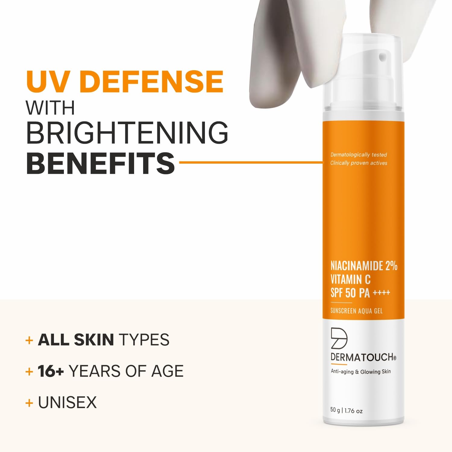 DERMATOUCH Niacinamide 2% Vitamin C Sunscreen for glowing skin | SPF 50+ PA ++++ | Quick Absorbing | Zero White Cast