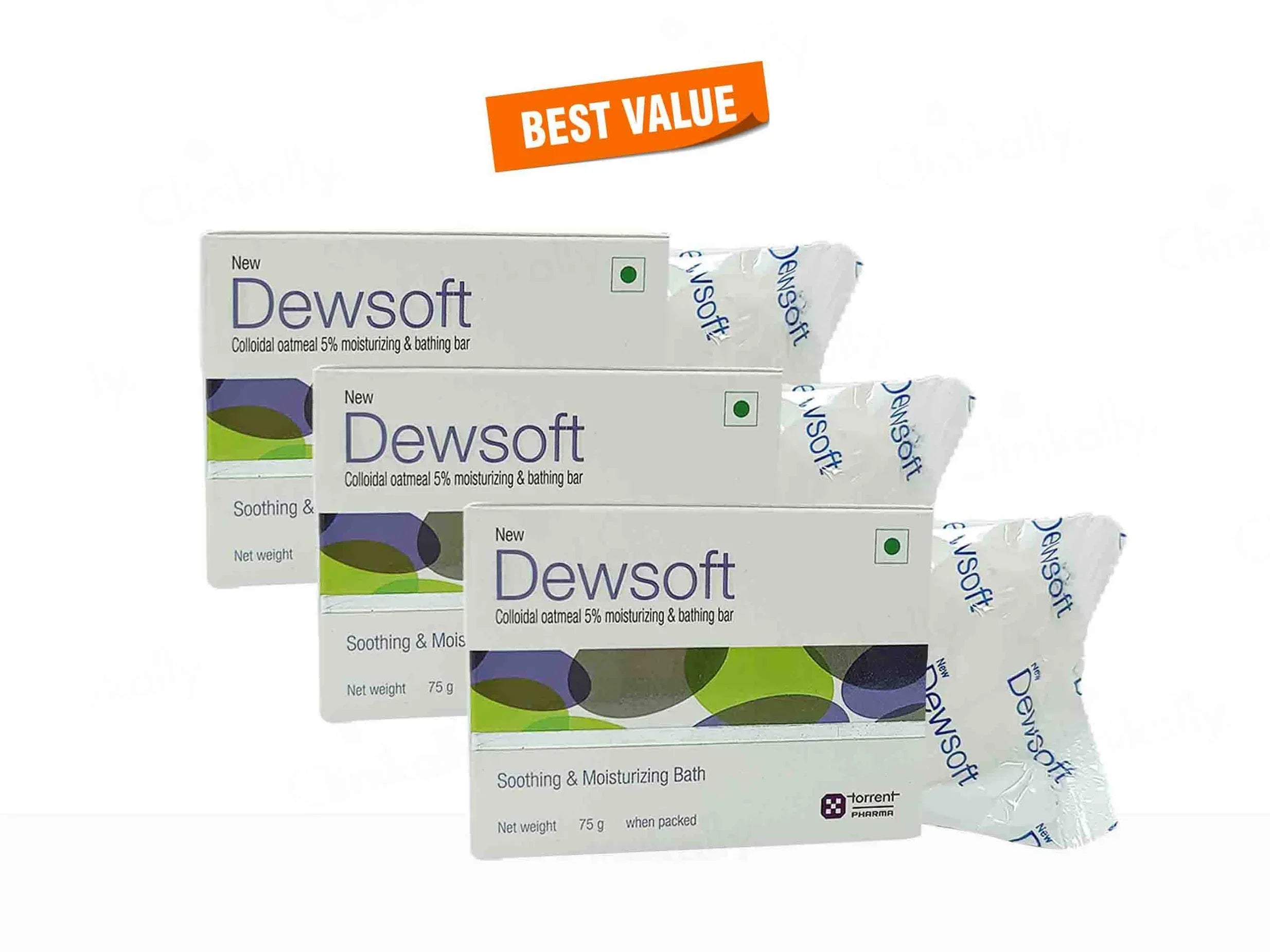 New Dewsoft Soap, Colloidal Oatmeal Based Moisturizing Soap, 75g (Pack of 3 )