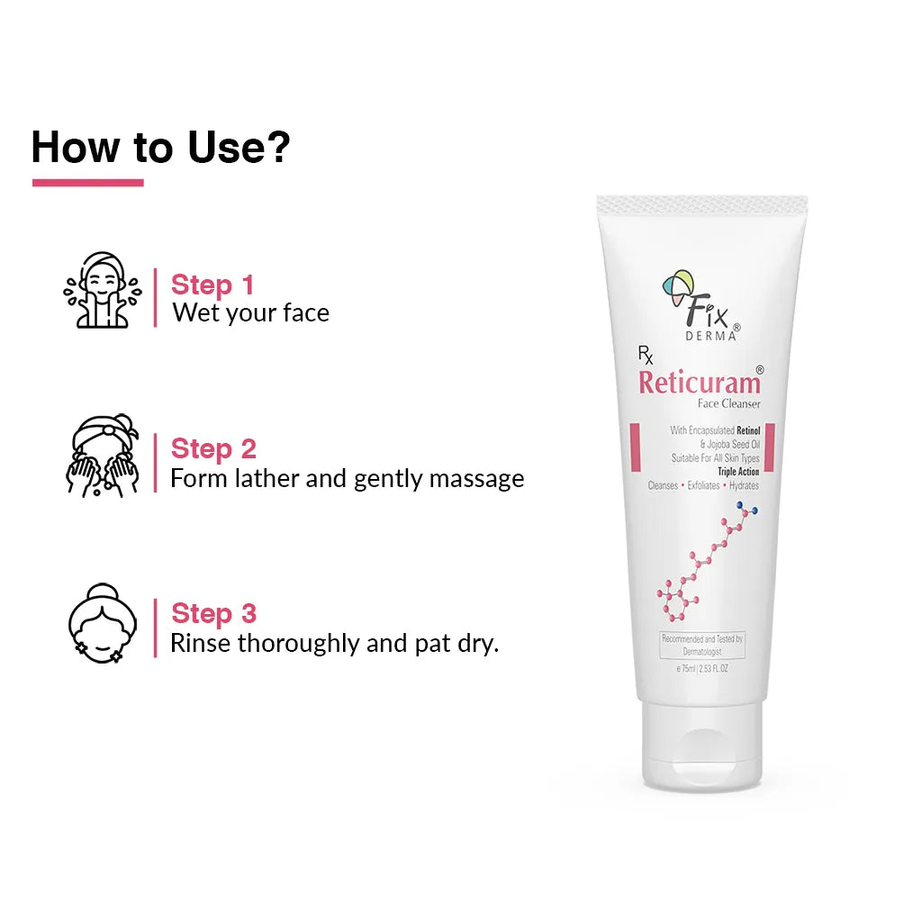 Reticuram Face Cleanser, 75g | Triple Action Formula to Cleanse + Exfoliate + Hydrate the Skin