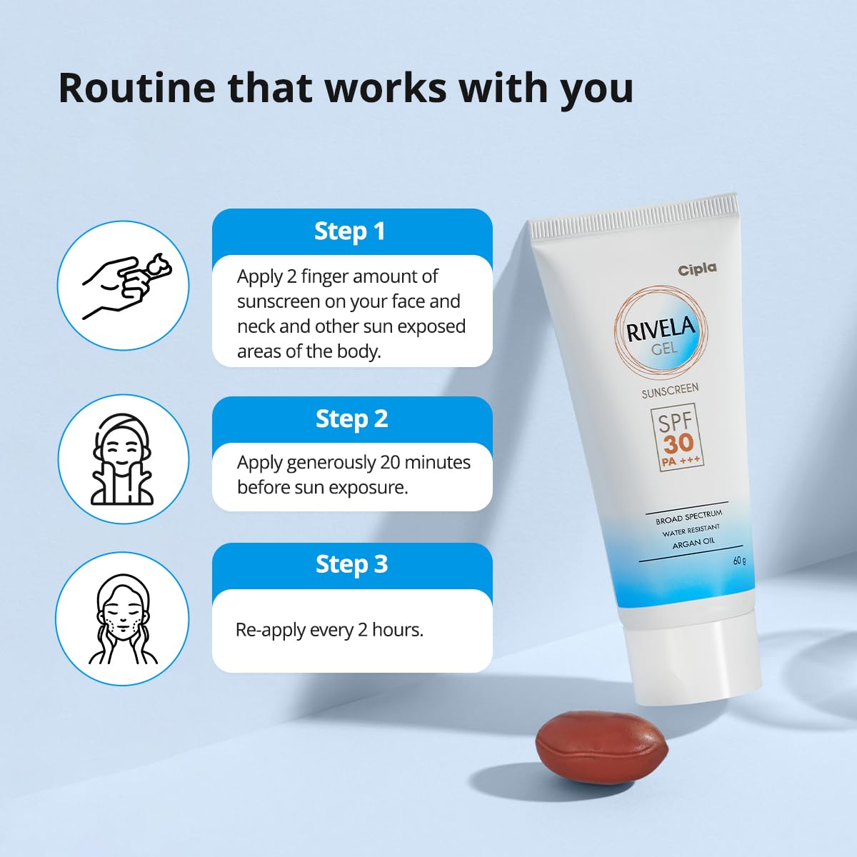 Rivela Gel SPF30+ Sunscreen Gel | Non-Sticky Finish | For Normal To Oily Skin | 60g