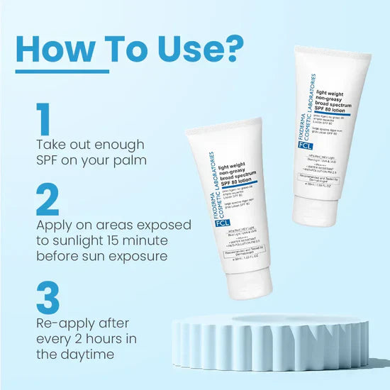 FCL Light Weight SPF 80 Sunscreen Lotion | 50 ml  for Dry Skin and Sensitive skin For Men and Women