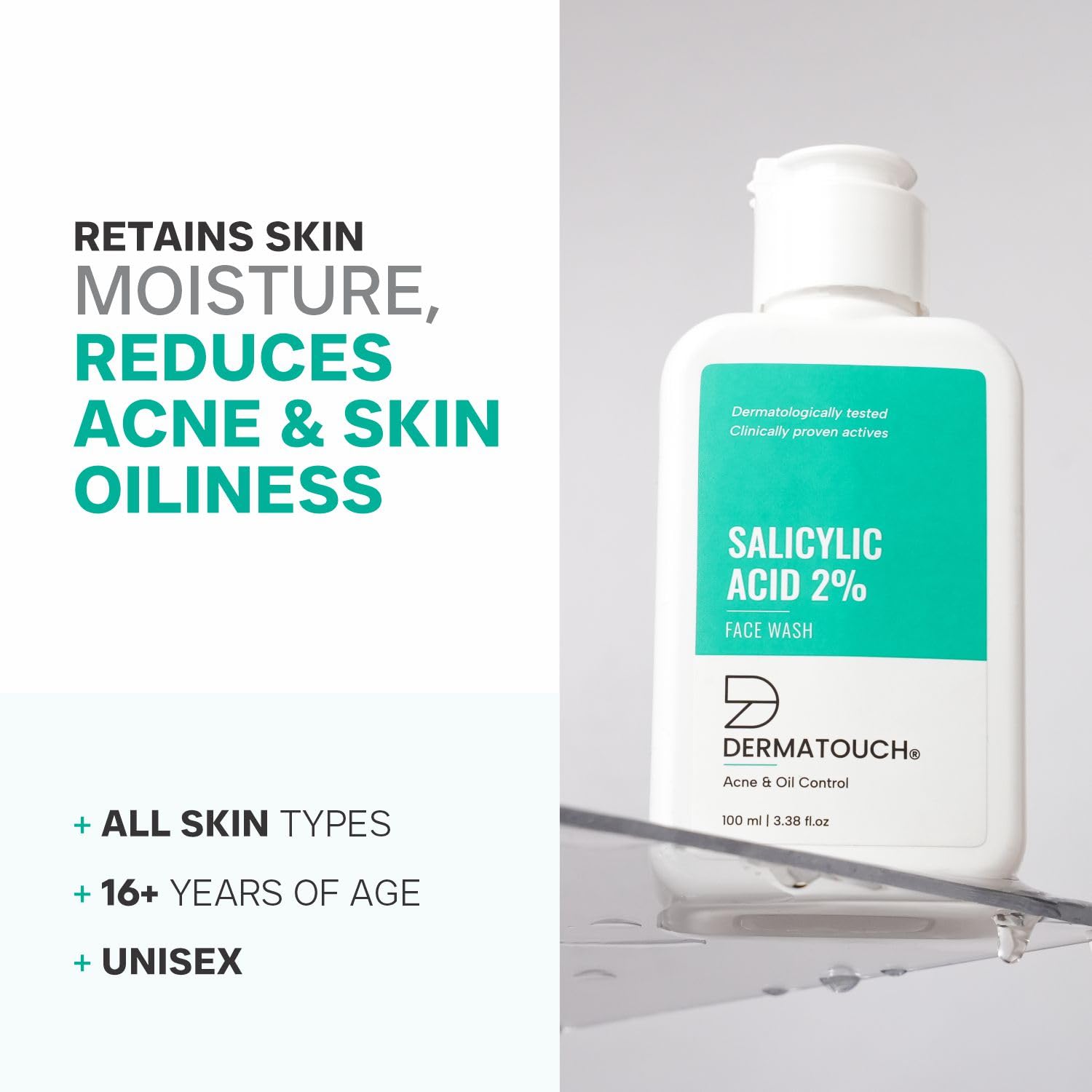 DERMATOUCH Salicylic Acid 2% Face Wash | For Acne & Oil Control | Suitable to All Skin Types | For both Men & Women