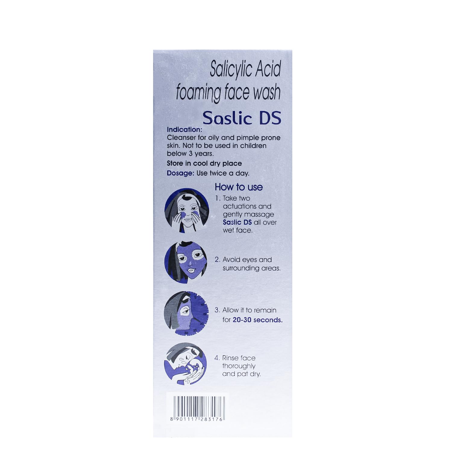Saslic DS Foaming Face Wash | 2% Salicylic Acid | Acne Prevention | Pore Unclogging Formula for Clear Skin | 60ml