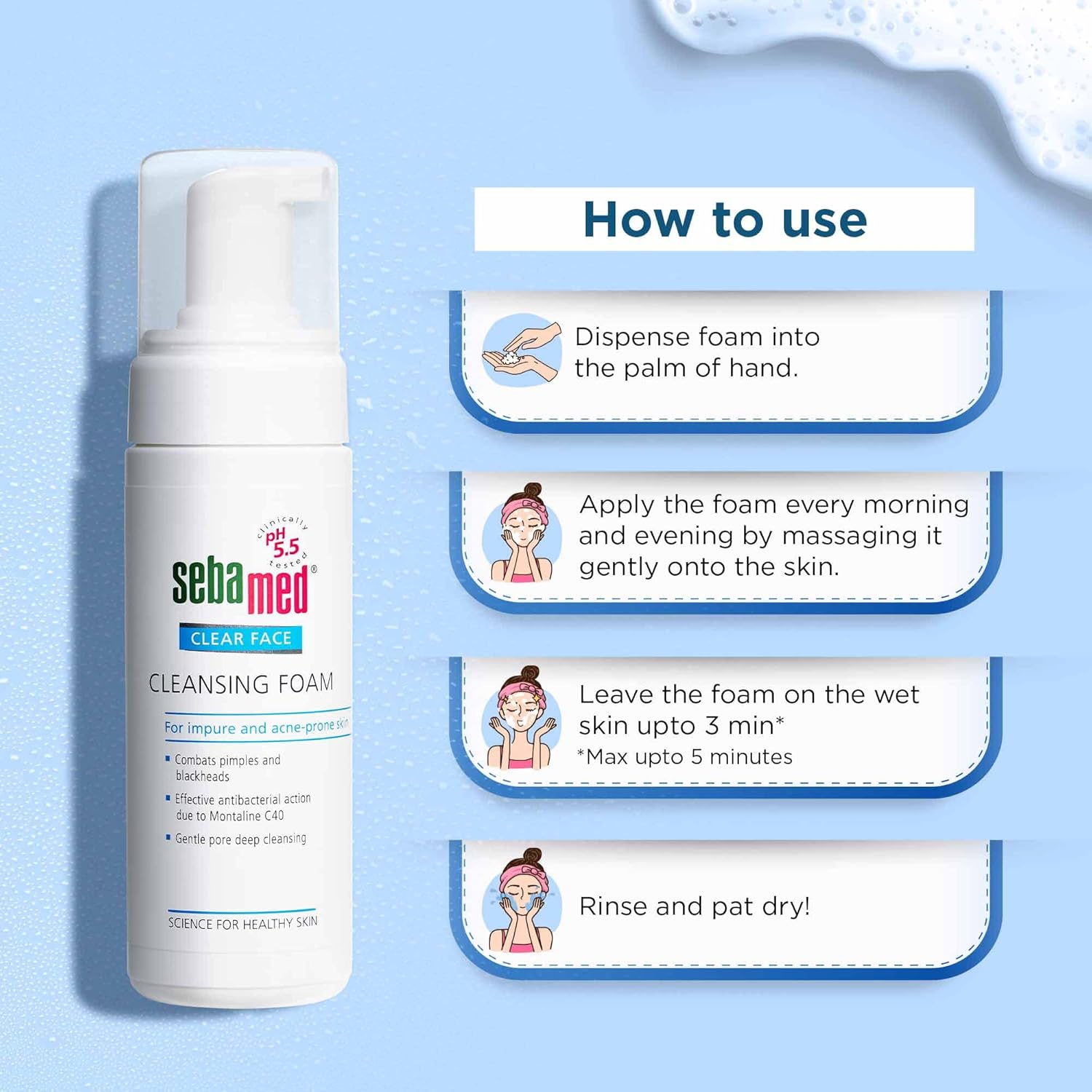 Sebamed Clear Face Cleansing Foam for Acne prone Skin I pH 5.5 I Gentle, Effective hydrating cleanser for pimples | Face wash |men & womenl Oil Free l Clinically proven l Toxin free