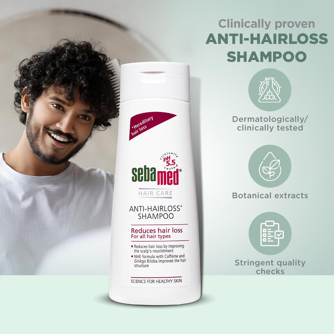 Sebamed Anti Hairloss Shampoo, 200 ml | pH 5.5 | Reduces Hairloss | Caffeine & Gingko Biloba| Hairfall| men & women | Soap free l Toxin free l Clinically proven