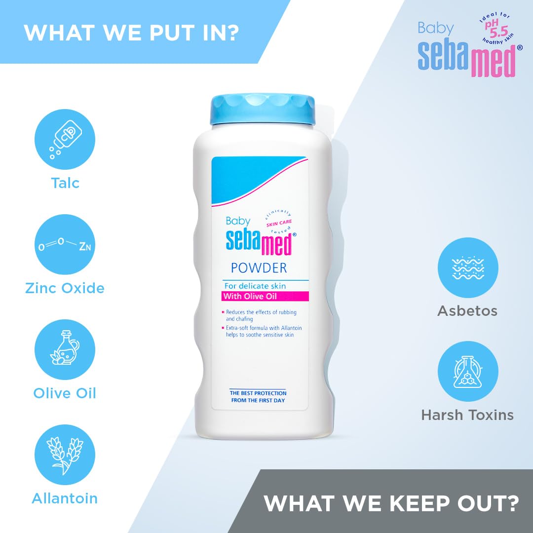 Sebamed Baby Powder| Olive Oil, Allantoin|Keeps newborn’s skin fresh|absorbs sweat