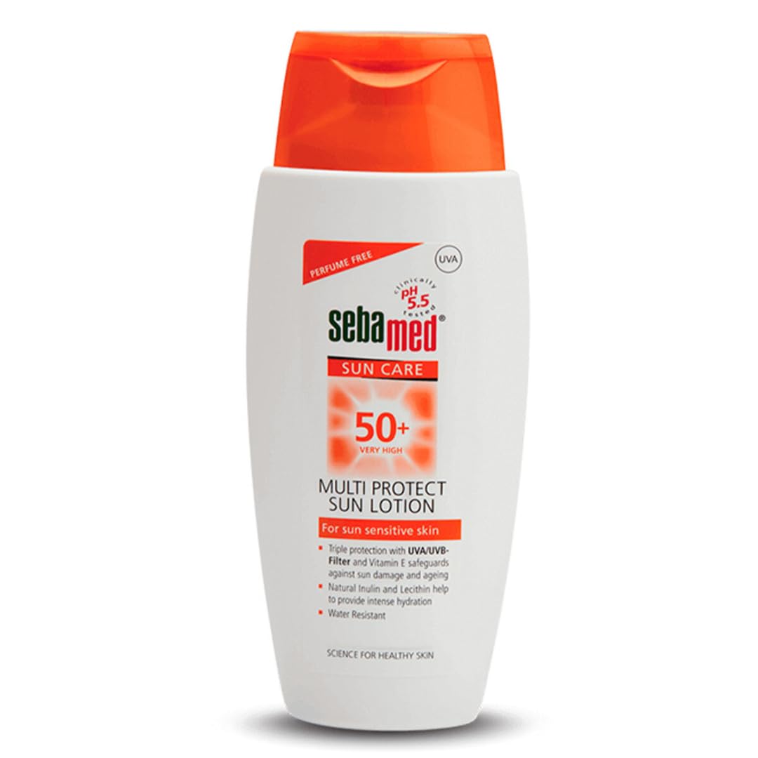Sebamed Multi Protect Sun lotion SPF 50, 150 ml I UVA/UVB Protection filter I Water resistant sunscreen with pH 5.5 I Vitamin E I men & women I Suitable for children I Clinically tested