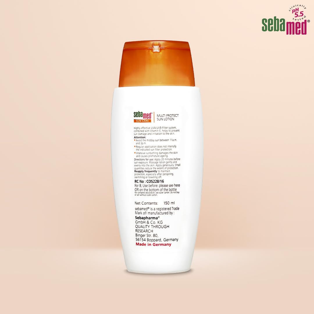 Sebamed Multi Protect Sun lotion SPF 50, 150 ml I UVA/UVB Protection filter I Water resistant sunscreen with pH 5.5 I Vitamin E I men & women I Suitable for children I Clinically tested