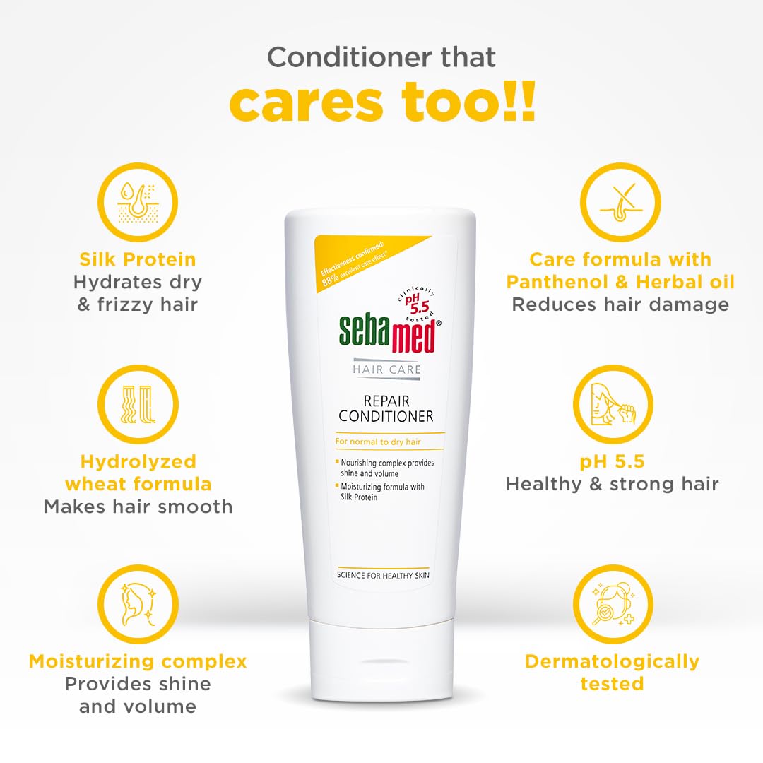 Sebamed Hair Repair Conditioner | Ph5.5 I 88% 'Excellent Care' Results | Repairs Dry, Damaged Hair & Scalp | Moisturizing Formula Adds Shine & Volume Unscented, 200 ml