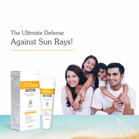 UV Doux SPF 50 PA+++ Mineral Based Sunscreen Gel With No White Cast | Clinically Tested Sunscreen with Zinc Oxide | Tinted & Water Resistant | UVA/UVB Protection, For Men,Women & Children- 50g